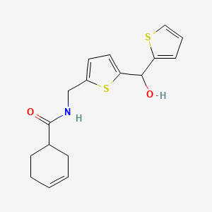 molecular formula C17H19NO2S2 B2921565 N-((5-(hydroxy(thiophen-2-yl)methyl)thiophen-2-yl)methyl)cyclohex-3-enecarboxamide CAS No. 1421509-12-7