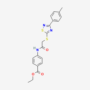 molecular formula C20H19N3O3S2 B2921607 Ethyl 4-(2-((3-(p-tolyl)-1,2,4-thiadiazol-5-yl)thio)acetamido)benzoate CAS No. 864917-39-5