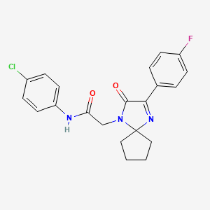 molecular formula C21H19ClFN3O2 B2921617 n-(4-chlorophenyl)-2-[3-(4-fluorophenyl)-2-oxo-1,4-diazaspiro[4.4]non-3-en-1-yl]acetamide CAS No. 872207-21-1