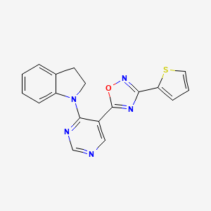 5-(4-(Indolin-1-yl)pyrimidin-5-yl)-3-(thiophen-2-yl)-1,2,4-oxadiazole