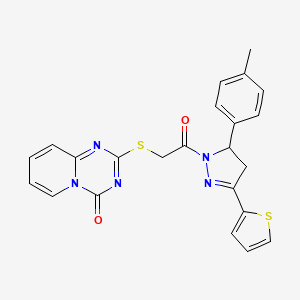 2-((2-oxo-2-(3-(thiophen-2-yl)-5-(p-tolyl)-4,5-dihydro-1H-pyrazol-1-yl)ethyl)thio)-4H-pyrido[1,2-a][1,3,5]triazin-4-one