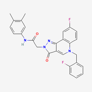 molecular formula C27H22F2N4O2 B2921679 N-(3,4-dimethylphenyl)-2-{8-fluoro-5-[(2-fluorophenyl)methyl]-3-oxo-2H,3H,5H-pyrazolo[4,3-c]quinolin-2-yl}acetamide CAS No. 931697-11-9