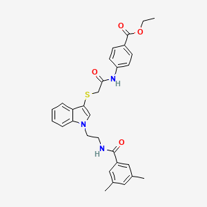 molecular formula C30H31N3O4S B2921739 ethyl 4-{2-[(1-{2-[(3,5-dimethylphenyl)formamido]ethyl}-1H-indol-3-yl)sulfanyl]acetamido}benzoate CAS No. 532974-36-0
