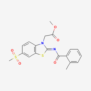 molecular formula C19H18N2O5S2 B2921776 (Z)-methyl 2-(2-((2-methylbenzoyl)imino)-6-(methylsulfonyl)benzo[d]thiazol-3(2H)-yl)acetate CAS No. 897734-24-6