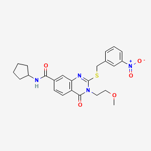 molecular formula C24H26N4O5S B2921790 N-cyclopentyl-3-(2-methoxyethyl)-2-{[(3-nitrophenyl)methyl]sulfanyl}-4-oxo-3,4-dihydroquinazoline-7-carboxamide CAS No. 946386-29-4