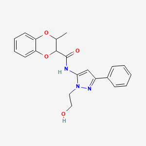 molecular formula C21H21N3O4 B2921796 N-(1-(2-hydroxyethyl)-3-phenyl-1H-pyrazol-5-yl)-3-methyl-2,3-dihydrobenzo[b][1,4]dioxine-2-carboxamide CAS No. 1226443-05-5