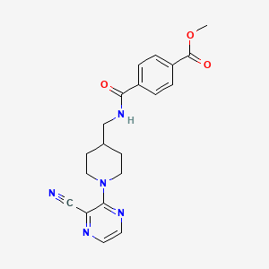molecular formula C20H21N5O3 B2921823 Methyl 4-(((1-(3-cyanopyrazin-2-yl)piperidin-4-yl)methyl)carbamoyl)benzoate CAS No. 1797954-30-3