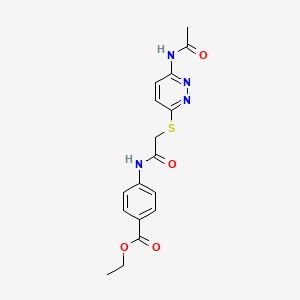 molecular formula C17H18N4O4S B2921888 Ethyl 4-(2-((6-acetamidopyridazin-3-yl)thio)acetamido)benzoate CAS No. 1021056-91-6