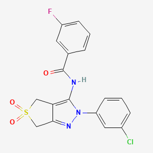 molecular formula C18H13ClFN3O3S B2921961 N-[2-(3-chlorophenyl)-5,5-dioxo-2H,4H,6H-5lambda6-thieno[3,4-c]pyrazol-3-yl]-3-fluorobenzamide CAS No. 449789-43-9