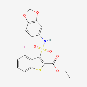 molecular formula C18H14FNO6S2 B2922044 Ethyl 3-(1,3-benzodioxol-5-ylsulfamoyl)-4-fluoro-1-benzothiophene-2-carboxylate CAS No. 899972-25-9