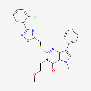 molecular formula C25H22ClN5O3S B2922234 2-(((3-(2-chlorophenyl)-1,2,4-oxadiazol-5-yl)methyl)thio)-3-(2-methoxyethyl)-5-methyl-7-phenyl-3H-pyrrolo[3,2-d]pyrimidin-4(5H)-one CAS No. 1111983-36-8