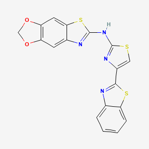 molecular formula C18H10N4O2S3 B2922359 N-[4-(1,3-benzothiazol-2-yl)-1,3-thiazol-2-yl]-[1,3]dioxolo[4,5-f][1,3]benzothiazol-6-amine CAS No. 862976-80-5