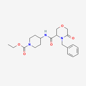 molecular formula C20H27N3O5 B2922362 ethyl 4-(4-benzyl-5-oxomorpholine-3-amido)piperidine-1-carboxylate CAS No. 1351581-88-8