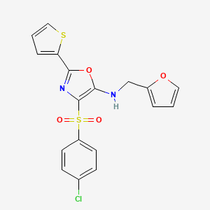 4-(4-chlorophenyl)sulfonyl-N-(furan-2-ylmethyl)-2-thiophen-2-yl-1,3-oxazol-5-amine