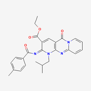 molecular formula C26H26N4O4 B2922388 ethyl 6-(4-methylbenzoyl)imino-7-(2-methylpropyl)-2-oxo-1,7,9-triazatricyclo[8.4.0.03,8]tetradeca-3(8),4,9,11,13-pentaene-5-carboxylate CAS No. 534577-14-5