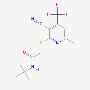 molecular formula C14H16F3N3OS B2922413 N-tert-butyl-2-{[3-cyano-6-methyl-4-(trifluoromethyl)pyridin-2-yl]sulfanyl}acetamide CAS No. 299201-38-0