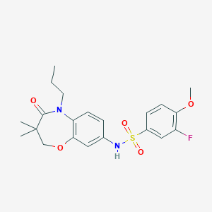 molecular formula C21H25FN2O5S B2922446 N-(3,3-dimethyl-4-oxo-5-propyl-2,3,4,5-tetrahydro-1,5-benzoxazepin-8-yl)-3-fluoro-4-methoxybenzene-1-sulfonamide CAS No. 921992-41-8