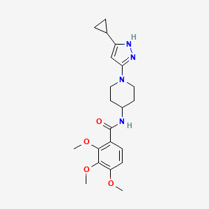 molecular formula C21H28N4O4 B2922452 N-[1-(5-cyclopropyl-1H-pyrazol-3-yl)piperidin-4-yl]-2,3,4-trimethoxybenzamide CAS No. 1902907-27-0