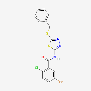 molecular formula C16H11BrClN3OS2 B2922456 N-[5-(benzylsulfanyl)-1,3,4-thiadiazol-2-yl]-5-bromo-2-chlorobenzamide CAS No. 393569-12-5