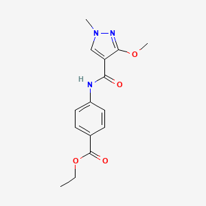 molecular formula C15H17N3O4 B2922566 ethyl 4-(3-methoxy-1-methyl-1H-pyrazole-4-amido)benzoate CAS No. 1014026-77-7