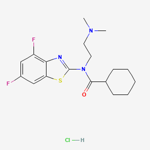 molecular formula C18H24ClF2N3OS B2922568 N-(4,6-DIFLUORO-1,3-BENZOTHIAZOL-2-YL)-N-[2-(DIMETHYLAMINO)ETHYL]CYCLOHEXANECARBOXAMIDE HYDROCHLORIDE CAS No. 1215387-01-1