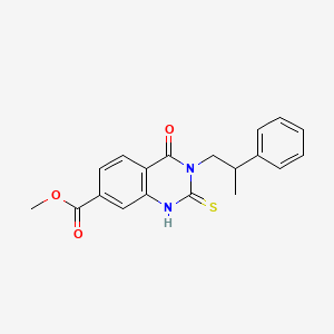 molecular formula C19H18N2O3S B2922608 Methyl 4-oxo-3-(2-phenylpropyl)-2-thioxo-1,2,3,4-tetrahydroquinazoline-7-carboxylate CAS No. 1021219-77-1
