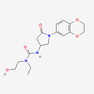 3-(1-(2,3-Dihydrobenzo[b][1,4]dioxin-6-yl)-5-oxopyrrolidin-3-yl)-1-ethyl-1-(2-hydroxyethyl)urea