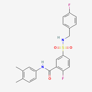 molecular formula C22H20F2N2O3S B2922664 N-(3,4-dimethylphenyl)-2-fluoro-5-{[(4-fluorophenyl)methyl]sulfamoyl}benzamide CAS No. 451481-97-3