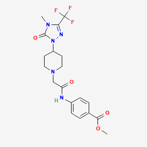 molecular formula C19H22F3N5O4 B2922714 methyl 4-(2-(4-(4-methyl-5-oxo-3-(trifluoromethyl)-4,5-dihydro-1H-1,2,4-triazol-1-yl)piperidin-1-yl)acetamido)benzoate CAS No. 2034282-61-4