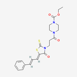 molecular formula C22H25N3O4S2 B2922744 ethyl 4-(3-((Z)-4-oxo-5-((E)-3-phenylallylidene)-2-thioxothiazolidin-3-yl)propanoyl)piperazine-1-carboxylate CAS No. 432494-83-2