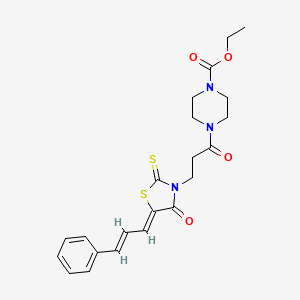 ethyl 4-(3-((Z)-4-oxo-5-((E)-3-phenylallylidene)-2-thioxothiazolidin-3-yl)propanoyl)piperazine-1-carboxylate