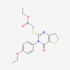 molecular formula C18H20N2O4S2 B2922762 ethyl 2-{[3-(4-ethoxyphenyl)-4-oxo-3H,4H,6H,7H-thieno[3,2-d]pyrimidin-2-yl]sulfanyl}acetate CAS No. 362501-85-7