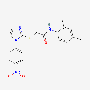 molecular formula C19H18N4O3S B2922767 N-(2,4-dimethylphenyl)-2-((1-(4-nitrophenyl)-1H-imidazol-2-yl)thio)acetamide CAS No. 851079-49-7