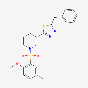 molecular formula C22H25N3O3S2 B2922784 2-Benzyl-5-(1-((2-methoxy-5-methylphenyl)sulfonyl)piperidin-3-yl)-1,3,4-thiadiazole CAS No. 1203312-98-4