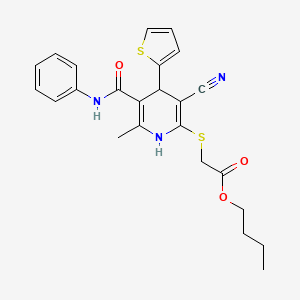 molecular formula C24H25N3O3S2 B2922804 BUTYL 2-{[3-CYANO-6-METHYL-5-(PHENYLCARBAMOYL)-4-(THIOPHEN-2-YL)-1,4-DIHYDROPYRIDIN-2-YL]SULFANYL}ACETATE CAS No. 683793-93-3