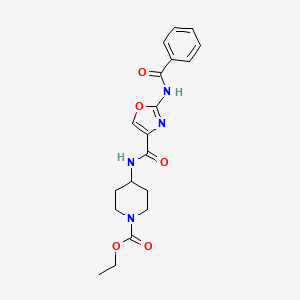 molecular formula C19H22N4O5 B2922809 Ethyl 4-(2-benzamidooxazole-4-carboxamido)piperidine-1-carboxylate CAS No. 1286719-18-3