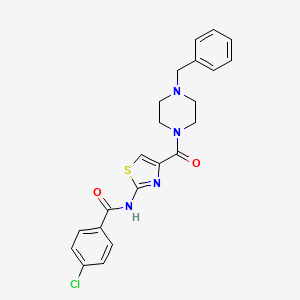molecular formula C22H21ClN4O2S B2922840 N-(4-(4-benzylpiperazine-1-carbonyl)thiazol-2-yl)-4-chlorobenzamide CAS No. 941882-01-5