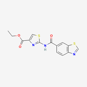 molecular formula C14H11N3O3S2 B2922854 ethyl 2-(1,3-benzothiazole-6-amido)-1,3-thiazole-4-carboxylate CAS No. 681168-75-2