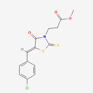 molecular formula C14H12ClNO3S2 B2922994 methyl 3-[(5Z)-5-[(4-chlorophenyl)methylidene]-4-oxo-2-sulfanylidene-1,3-thiazolidin-3-yl]propanoate CAS No. 303027-69-2