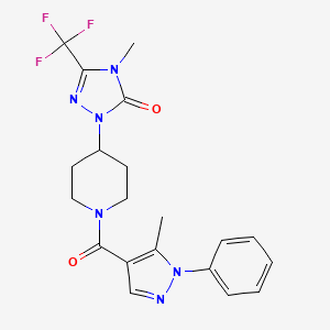 molecular formula C20H21F3N6O2 B2923002 4-methyl-1-(1-(5-methyl-1-phenyl-1H-pyrazole-4-carbonyl)piperidin-4-yl)-3-(trifluoromethyl)-1H-1,2,4-triazol-5(4H)-one CAS No. 2034374-43-9