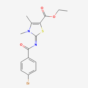 molecular formula C15H15BrN2O3S B2923028 (Z)-ethyl 2-((4-bromobenzoyl)imino)-3,4-dimethyl-2,3-dihydrothiazole-5-carboxylate CAS No. 393838-84-1
