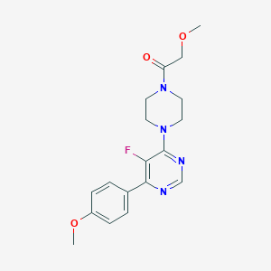 molecular formula C18H21FN4O3 B2923032 1-[4-[5-Fluoro-6-(4-methoxyphenyl)pyrimidin-4-yl]piperazin-1-yl]-2-methoxyethanone CAS No. 2380166-64-1