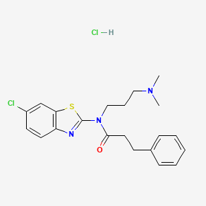 molecular formula C21H25Cl2N3OS B2923040 N-(6-CHLORO-1,3-BENZOTHIAZOL-2-YL)-N-[3-(DIMETHYLAMINO)PROPYL]-3-PHENYLPROPANAMIDE HYDROCHLORIDE CAS No. 1052529-18-6