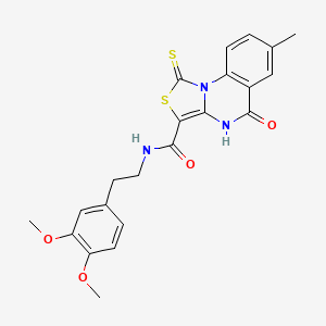 molecular formula C22H21N3O4S2 B2923042 N-(3,4-二甲氧基苯乙基)-7-甲基-5-氧代-1-硫代-4,5-二氢-1H-噻唑并[3,4-a]喹唑啉-3-甲酰胺 CAS No. 1111160-63-4