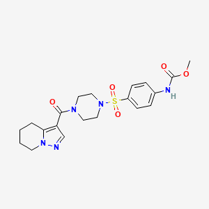 molecular formula C20H25N5O5S B2923075 Methyl (4-((4-(4,5,6,7-tetrahydropyrazolo[1,5-a]pyridine-3-carbonyl)piperazin-1-yl)sulfonyl)phenyl)carbamate CAS No. 2034453-54-6