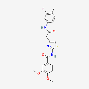 molecular formula C21H20FN3O4S B2923151 N-(4-(2-((3-fluoro-4-methylphenyl)amino)-2-oxoethyl)thiazol-2-yl)-3,4-dimethoxybenzamide CAS No. 921817-85-8