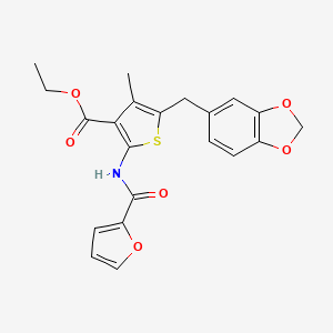 molecular formula C21H19NO6S B2923181 ethyl 5-[(2H-1,3-benzodioxol-5-yl)methyl]-2-(furan-2-amido)-4-methylthiophene-3-carboxylate CAS No. 476365-89-6