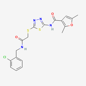 molecular formula C18H17ClN4O3S2 B2923191 N-(5-((2-((2-chlorobenzyl)amino)-2-oxoethyl)thio)-1,3,4-thiadiazol-2-yl)-2,5-dimethylfuran-3-carboxamide CAS No. 1351661-55-6