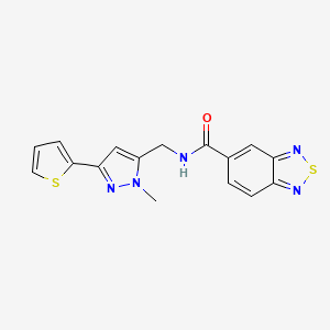 molecular formula C16H13N5OS2 B2923271 N-{[1-methyl-3-(thiophen-2-yl)-1H-pyrazol-5-yl]methyl}-2,1,3-benzothiadiazole-5-carboxamide CAS No. 2320532-87-2