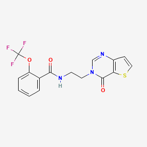molecular formula C16H12F3N3O3S B2923276 N-(2-(4-oxothieno[3,2-d]pyrimidin-3(4H)-yl)ethyl)-2-(trifluoromethoxy)benzamide CAS No. 2034504-57-7